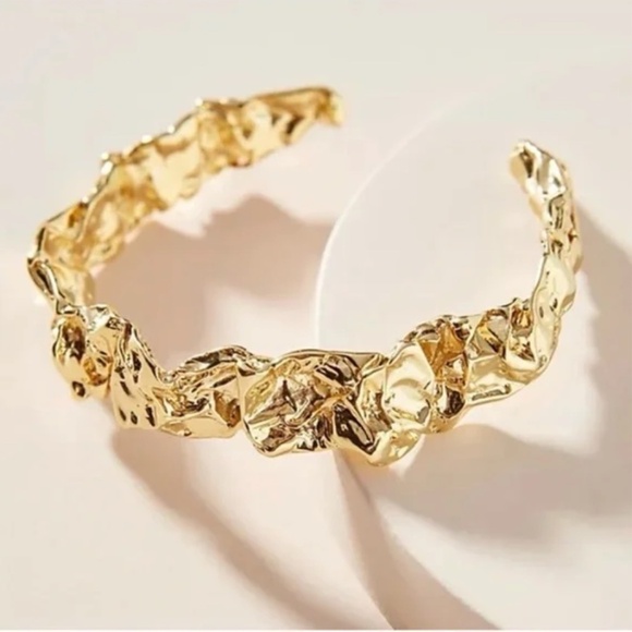 AMBER SCEATS 24k Gold Plated Emery Cuff Bracelet Geometric Glam Statement - Picture 1 of 7